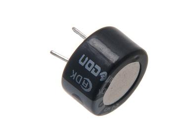 Capacitor; gold cap; electrolytic; 0,1F; 5,5V; SP-5R5-D104VYC; 20%; diam.13,5x7,5mm; 5mm; through-hole (THT); horizontal; -25...+70°C; 75Ohm; 1000h; Kamcap; RoHS