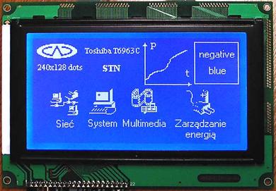 Display; LCD; graphical; ABG240128S00-BIW-R; white; Background colour: blue; LED backlight; 240x128; RoHS