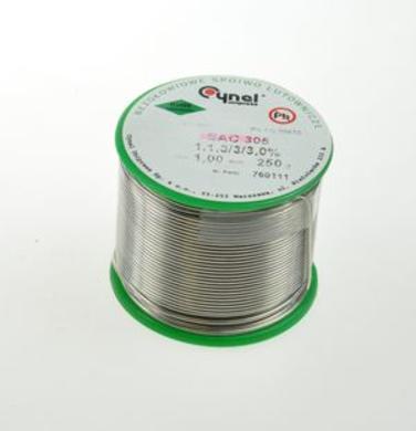 Spoiwo lutownicze; 1,0mm; szpulka 0,25kg; SAC305/1,00/0,25; bezołowiowe; Sn96,5Ag3,0Cu0,5; Cynel; drut; 1.1.3/3/3.0%; cyna