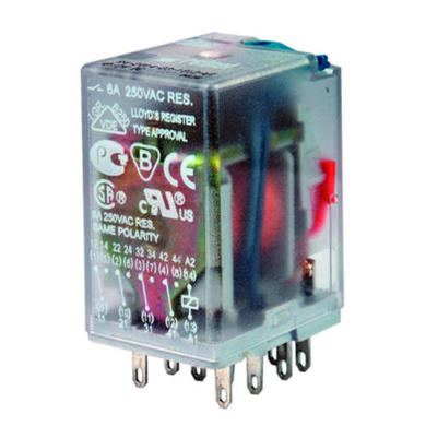 Przekaźnik; elektromagnetyczny przemysłowy; R4-2014-23-1024 WT; 24V; DC; 4 styki przełączne; 6A; do gniazda; Relpol; RoHS