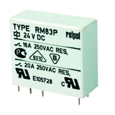 Przekaźnik; elektromagnetyczny miniaturowy; RM83-1011-25-1024; 24V; DC; 1 styk przełączny; 16A; 250V AC; 16A; 24V DC; do druku (PCB); do gniazda; Relpol; RoHS