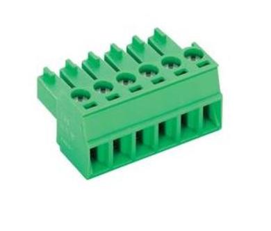 Terminal block; AK1550/6-3.5; 6 ways; R=3,50mm; 15,5mm; 8A; 300V; for cable; angled 90°; square hole; slot screw; screw; vertical; 1,5mm2; green; PTR Messtechnik; RoHS