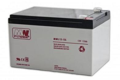 Akumulator; kwasowy bezobsługowy AGM; MWL 12-12; 12V; 12Ah; 151x98x94(100)mm; konektor 4,8 mm; MW POWER; 3,6kg; 10÷12 lat