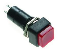 Przełącznik; przyciskowy; PBS12AR; ON-OFF; czerwony; bez podświetlenia; do lutowania; 2 pozycje; 1A; 250V AC; 12mm; 31mm