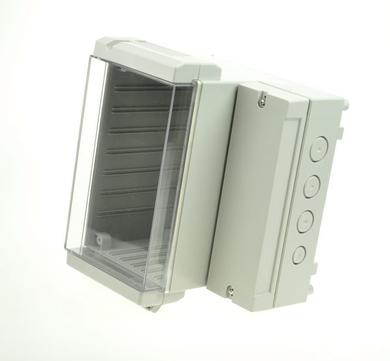 Enclosure; dual-compartment; DC003CUL; ABS; 166mm; 161mm; 121mm; IP65; light gray; transparent lid; Gainta; RoHS