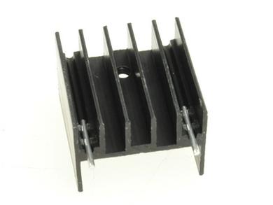 Radiator; V7142/2,5-2p; z otworem; z 2 pinami do druku; czerniony; 25mm; H; 23mm; 16mm