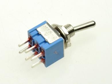 Switch; toggle; MTS202-A2; 2*2; ON-ON; 2 ways; 2 positions; bistable; na panel; through hole; 3A; 250V AC; blue; 14mm