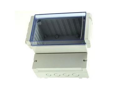 Enclosure; dual-compartment; DC005CBU; ABS; 213mm; 185mm; 104,5mm; IP65; light gray; transparent lid; Gainta; RoHS