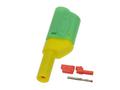 Banana plug; 4mm; 25.502.0; yellow & green; safe; 54mm; pluggable (4mm banana socket); solder; 32A; 1000V; nickel plated brass; PA; Amass; RoHS