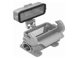 Connector housing; Han A; 19200160295; 16A; metal; straight; for panel; with single locking lever; both sides cables entries; entry for M20 cable gland; with cover; low profile; grey; IP65; Harting; R