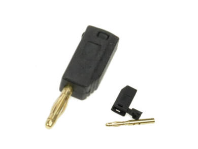 Banana plug; 2mm; 25.206.2; black; 26,5mm; pluggable (2mm banana socket); solder; 10A; 60V; gold plated brass; PE; Amass; RoHS; 1.008.B