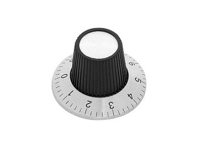 Knob; GSK23; 6mm; black; gray; fi 29/15mm; 18mm; plastic; aluminium; with range/scale; screw fastening