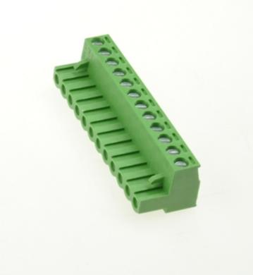 Terminal block; AK950/12-5; 12 ways; R=5,00mm; 17,3mm; 15A; 300V; for cable; angled 90°; square hole; slot screw; screw; vertical; 2,5mm2; green; PTR Messtechnik; RoHS