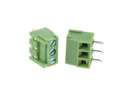 Terminal block; XY302V-03P 3.5mm; 3 ways; R=3,50mm; 9,2mm; 9A; 130V; through hole; straight; square hole; slot screw; screw; horizontal; 0,75mm2; green; Xinya; RoHS