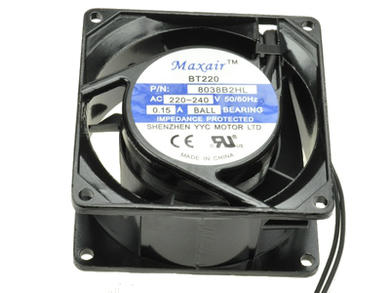 Fan; 8038B2HL; 80x80x38mm; ball bearing; 230V; AC; 18W; 40,8m3/h; 31dB; 110mA; 2400RPM; 2 wires; Maxair (Ya-Cool); RoHS