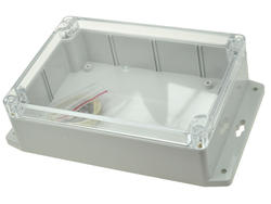 Enclosure; multipurpose; G214CMF; polycarbonate; 171mm; 121mm; 55mm; IP65; light gray; transparent lid; mounting flange; Gainta; RoHS