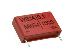 Capacitor; polyester; MKT; 100nF; 1000V DC/400V AC; MKS4; MKS4O131005D00KSSD; 10%; 7x16,5x26mm; 22,5mm; bulk; -55...+100°C; Wima; RoHS