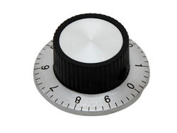 Gałka; GSK37; 6mm; szary; czarny; fi 36/24mm; 15mm; aluminium; plastik; blokowane śrubą; ze skalą