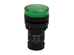 Kontrolka; AD16-22DS/G-230VAC; 22mm; podświetlenie LED 230V; zielony; śrubowe; czarny; IP40; 38mm; Onpow; RoHS
