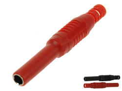 Banana socket; 4mm; 25.505.1; cable mounted; red; safe; solder; 56,8mm; 19A; 600V; nickel plated brass; PA; Amass; RoHS