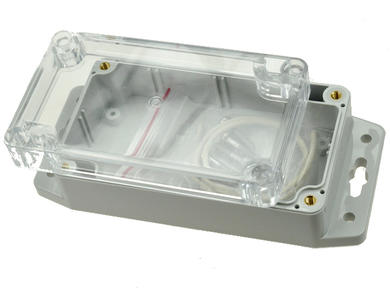 Enclosure; multipurpose; G203CMF; polycarbonate; 115mm; 65mm; 40mm; IP65; light gray; mounting flange; transparent lid; Gainta; RoHS