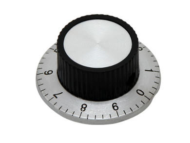 Knob; GSK37; 6mm; black; gray; fi 36/24mm; 15mm; plastic; aluminium; with range/scale; screw fastening
