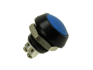 Switch; push button; GQ12B-10/A-BL; OFF-(ON); 1 way; no backlight; momentary; panel mounting; 2A; 36V DC; 12mm; IP65; Onpow; RoHS