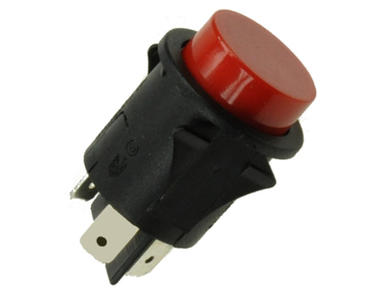 Switch; push button; SN404BBR; OFF-(ON); red; no backlight; 6,3x0,8mm connectors; 2 positions; 16A; 250V AC; 25mm; 34mm; Highly