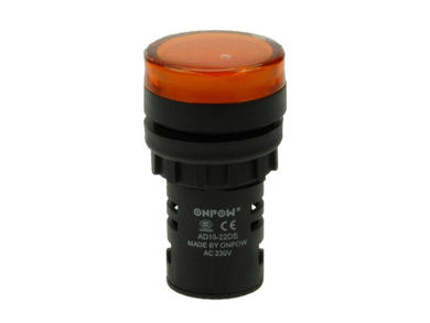 Indicator; AD16-22DS/O-230VAC; 22mm; LED 230V backlight; orange; screw; black; IP40; 38mm; Onpow; RoHS