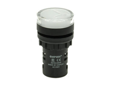 Indicator; AD16-22DS/W-230VAC; 22mm; LED 230V backlight; white; screw; black; IP40; 38mm; Onpow; RoHS