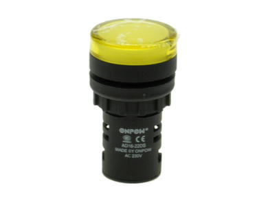 Indicator; AD16-22DS/Y-230VAC; 22mm; LED 230V backlight; yellow; screw; black; IP40; 38mm; Onpow; RoHS