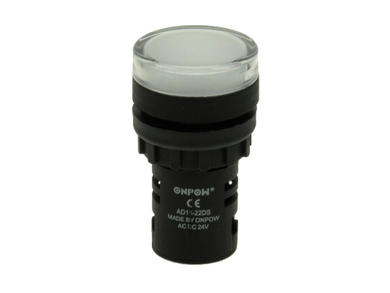 Indicator; AD16-22DS/W-24; 22mm; LED 24V backlight; white; screw; black; IP40; 38mm; Onpow; RoHS