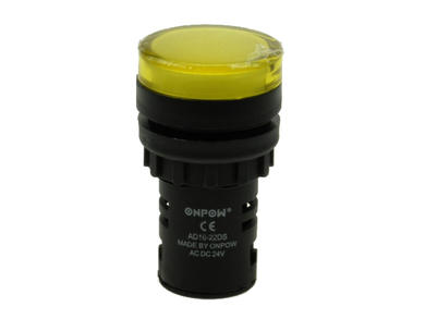 Indicator; AD16-22DS/Y-24; 22mm; LED 24V backlight; yellow; screw; black; IP40; 38mm; Onpow; RoHS