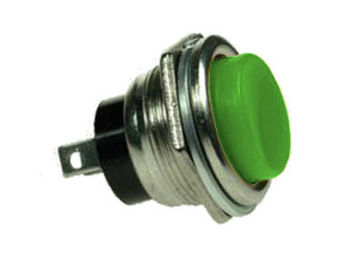 Switch; push button; PBS26BG; OFF-(ON); green; no backlight; solder; 2 positions; 2A; 250V AC; 16mm; 20mm