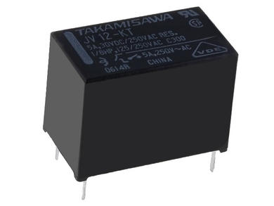 Relay; electromagnetic miniature; JV12S-KT; 12V; DC; SPST NO; 5A; 250V AC; 5A; 30V DC; PCB trough hole; Fujitsu Takamisawa; RoHS