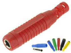 Banana socket; 4mm; 25.431.1; cable mounted; red; solder; 40,5mm; 24A; 60V; nickel plated brass; PA; Amass; RoHS