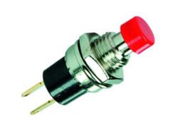 Przełącznik; przyciskowy; PB101AR; OFF-(ON); czerwony; bez podświetlenia; do lutowania; 2 pozycje; 1A; 125V AC; 7mm; 16mm; Highly