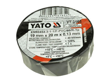 Tape; insulation; YT-8165 PVC; 20m; 19mm; 0,13mm; black; Yato; self-adhesive