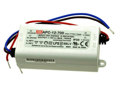 Power Supply; for LEDs; APC-12-700; 9÷18V DC; 700mA; 12,6W; constant current design; IP30; Mean Well