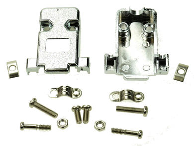 Connector housing; D-Sub; Canon 9p; 9 ways; straight; shielded; metallised; silver; plastic; screwed; RoHS