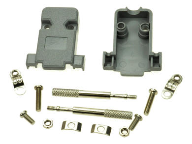 Connector housing; D-Sub; Canon 9p; 9 ways; straight; long knurled screws; grey; plastic; screwed; RoHS