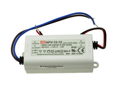 Power Supply; for LEDs; APV-12-12; 12V DC; 1A; 12W; constant voltage design; IP30; Mean Well