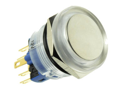 Przełącznik; przyciskowy; GQ22-11E/B/12V/PC; ON-(OFF)+OFF-(ON); 2 tory; podświetlenie LED 12V; niebieski; ring; monostabilny; na panel; 5A; 250V AC; 22mm; IP65; Onpow; RoHS Przełącznik; przyciskowy; GQ22-11E/B/12V/PC; ON-(OFF)+OFF-(ON); 2 tory; podświetlenie LED 12V; niebieski; ring; monostabilny; na panel; 5A; 250V AC; 22mm; IP65; Onpow; RoHS