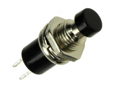 Switch; push button; PBS10BB; OFF-(ON); black; no backlight; solder; 2 positions; 1A; 250V AC; 7mm; 15mm