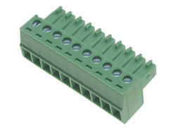Terminal block; XY2500F-G-10P3.5; 10 ways; R=3,50mm; 15,4mm; 8A; 125V; for cable; angled 90°; square hole; slot screw; screw; vertical; 1,5mm2; green; Xinya; RoHS