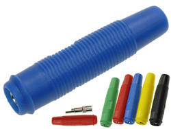 Banana socket; 4mm; 25.430.5; cable mounted; blue; solder; 47,5mm; 24A; 60V; nickel plated brass; PVC; Amass; RoHS; 1.302