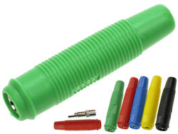 Banana socket; 4mm; 25.430.4; cable mounted; green; solder; 47,5mm; 24A; 60V; nickel plated brass; PVC; Amass; RoHS; 1.302