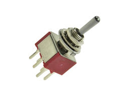 Przełącznik; dźwigniowy; T80-8012A-T1-B1-M2; 3*2; (ON)-OFF-(ON); 2 tory; 3 pozycje; monostabilny; na panel; przewlekany (THT); 2A; 250V AC; czerwony; 13mm; Highly; RoHS