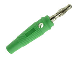 Banana plug; 4mm; 25.411.4; green; 56,5mm; pluggable (4mm banana socket); screwed; 24A; 60V; nickel plated brass; PE; Amass; RoHS; 1.126