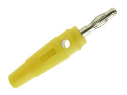 Wtyk bananowy; 4mm; 25.411.3; żółty; 56,5mm; przykręcany; wtykany (gniazdo bananowe 4mm); 24A; 60V; mosiądz niklowany; PVC; Amass; RoHS; 1.126